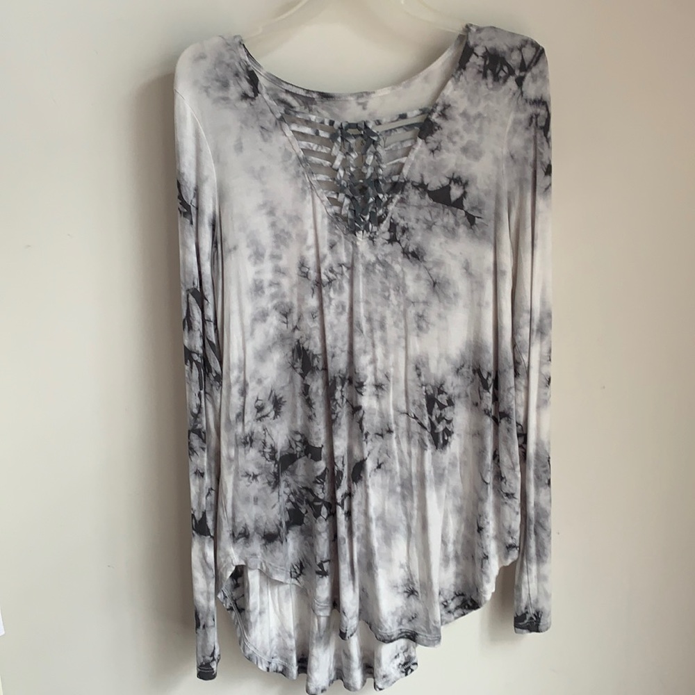 Soft and sexy lace up long sleeve tee tie dye